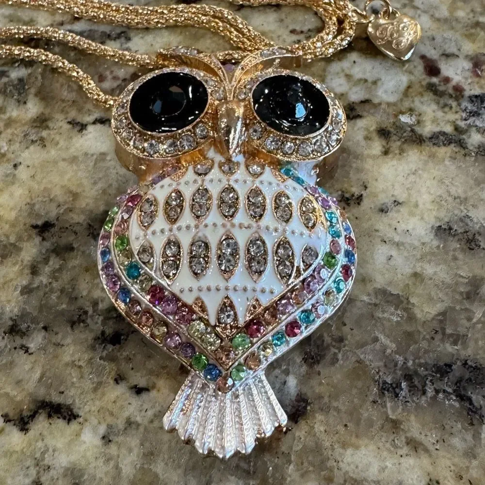 NECKLACE! Betsey Johnson Rose Gold and Multicolor Owl Necklace BNWT